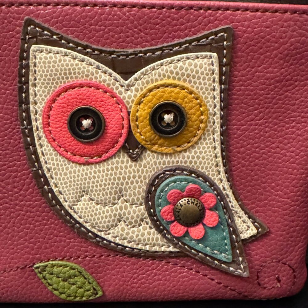 Chala Pink Owl Applique Crossbody Purse With Leather Accents & Adjustable Strap - Picture 3 of 14